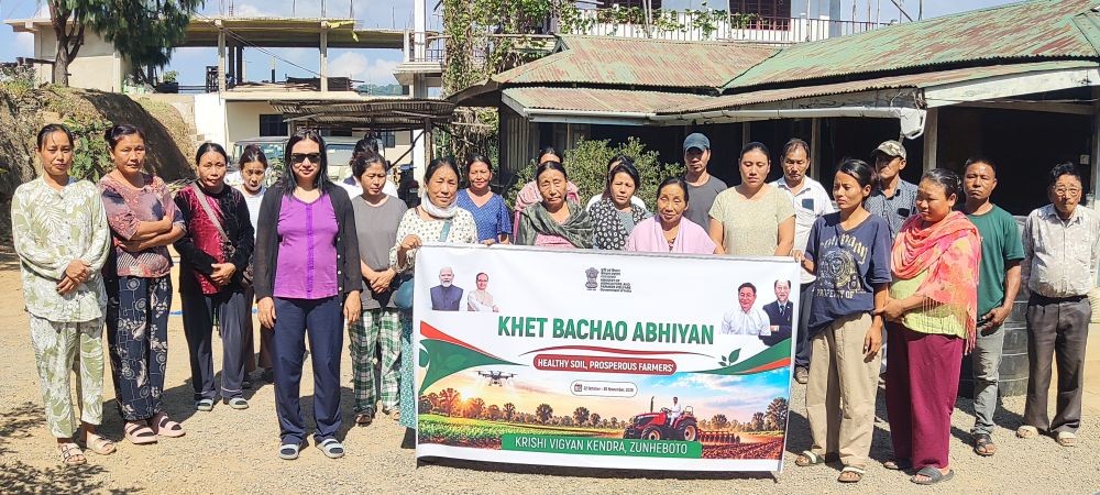 KVK Zunheboto officials along with the participants during the launch of the month-long ‘Khet Bachao Abhiyaan’ (Save the Farm Campaign) campaign at Zaphumi village under Akuluto block on October 22.
